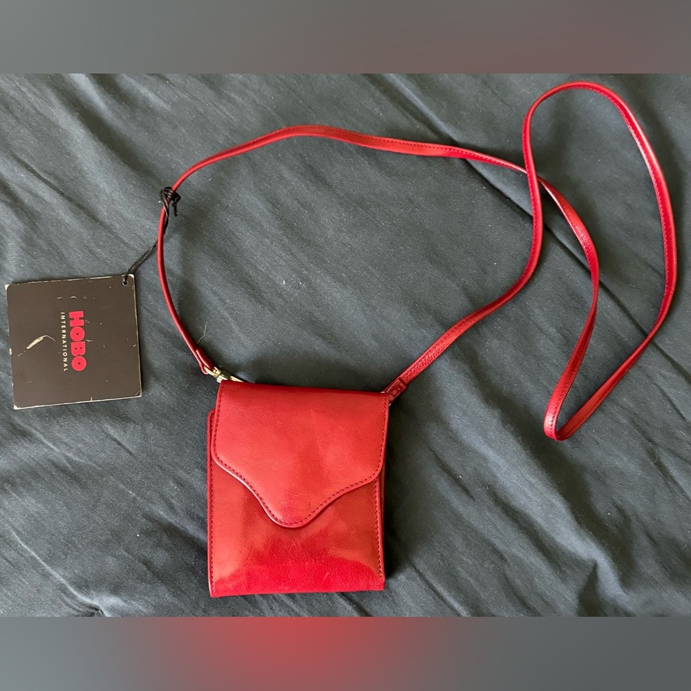 HOBO Red Leather Crossbody Bag with Adjustable Strap